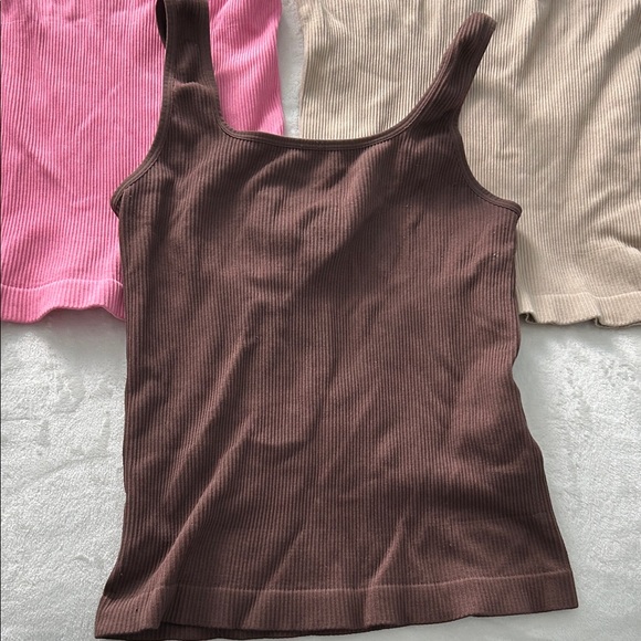 Women's Ribbed Tank Top Set - Pink, Brown, and Tan - Picture 2 of 11